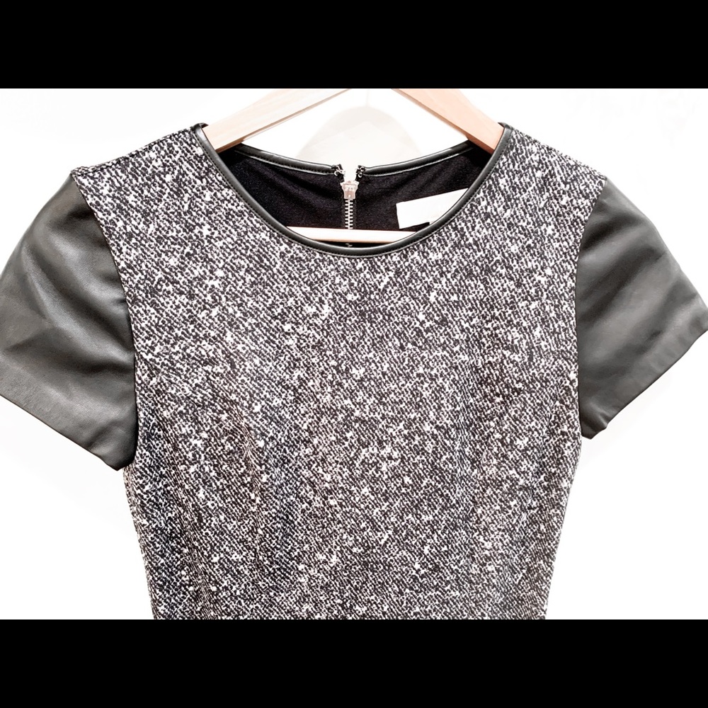 MICHAEL KORS Leather Sleeve Tweed Dress Size 2 - Picture 3 of 10
